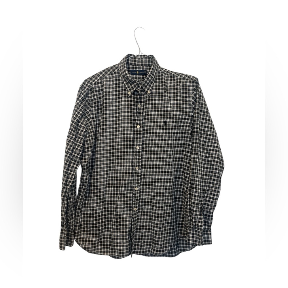 Ralph Lauren Men’s Size‎ XL Black & White Plaid Long Sleeve Button Down Cotton